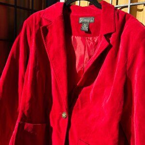 Elementz Red Velvet Blazer Jacket Statement Buttons Size Large